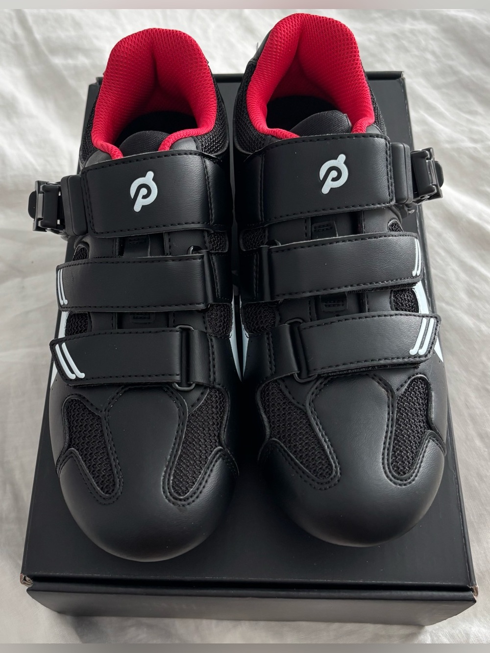 Peloton Cycling Shoes Size 38/W7 Black Red Spin Shoes w/ Cleats NEW In Box